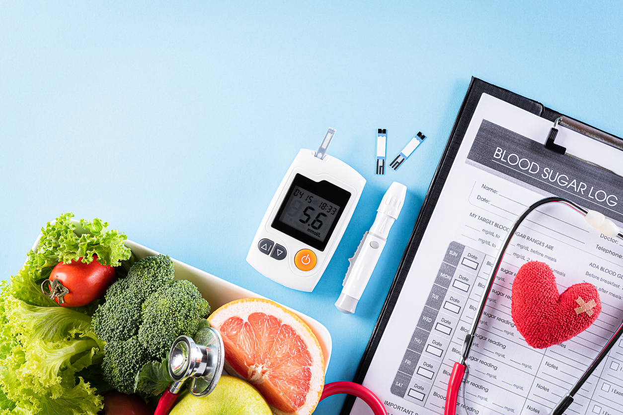 Table with personal diabetes supplies